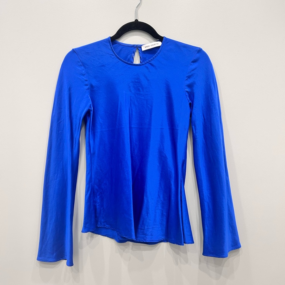 Bardo Collective long sleeve 100% silk shirt in electric blue